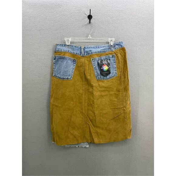 NWT Jeanology Y2K Suede Denim Leather Midi Split Hem Skirt Size 14 - Picture 2 of 9